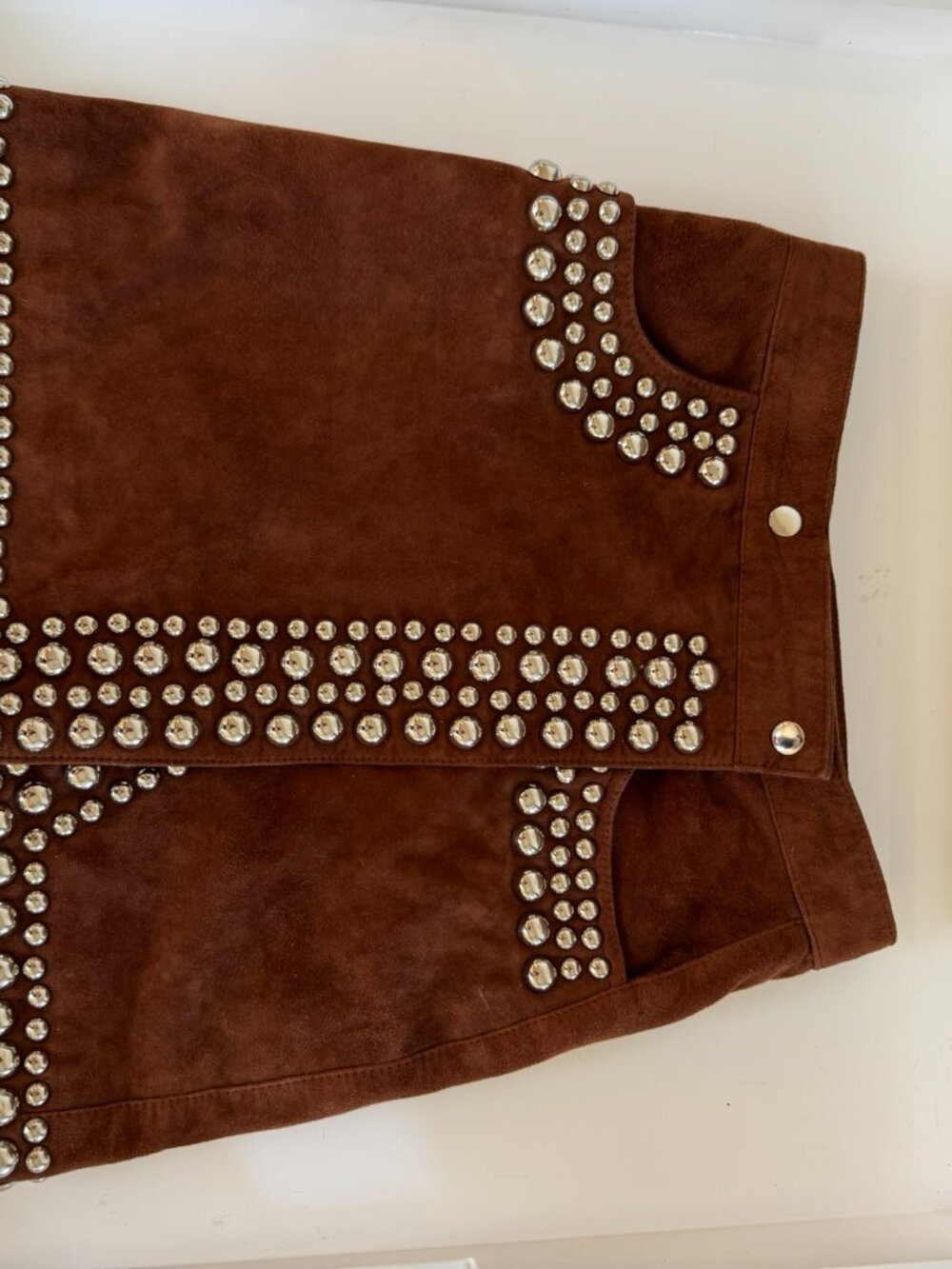 Free People Understated Leather Goat Suede Studded Skirt - Brown/XS - Picture 7 of 7